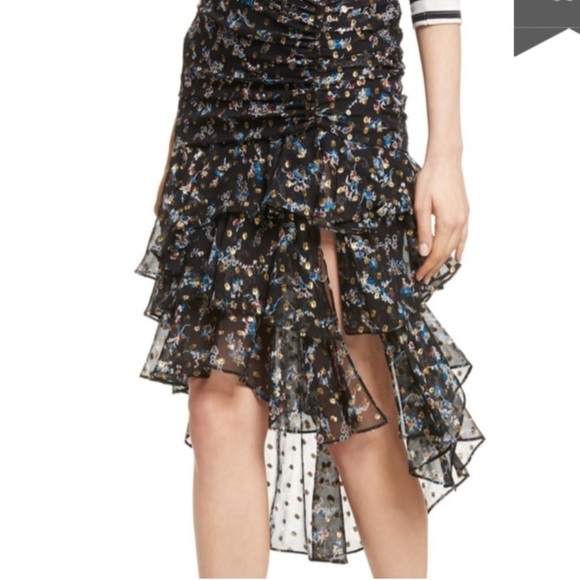 Veronica Beard Cella Metallic Floral Silk Skirt 0 - Picture 4 of 11